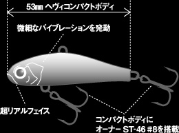 53㎜ ヘヴィコンパクトボディ／微細なバイブレーションを発動／超リアルフェイス／コンパクトボディにオーナー ST-46 #8を搭載